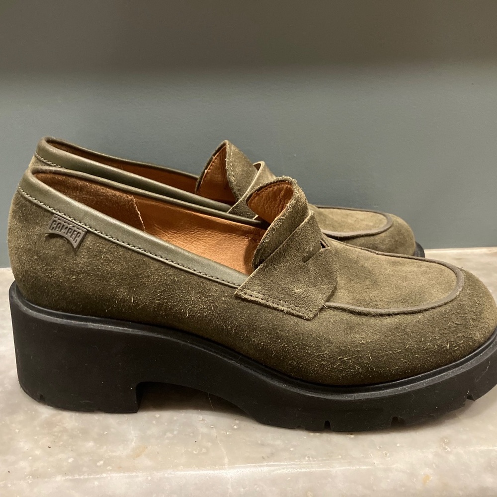 Camper Olive Green Suede Platform Loafers size 40 - Picture 5 of 6